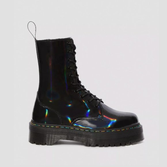 DR. MARTENS JADON HI RAINBOW PATENT PLATFORM BOOTS in Black Rainbow SUPER RARE - Picture 3 of 5